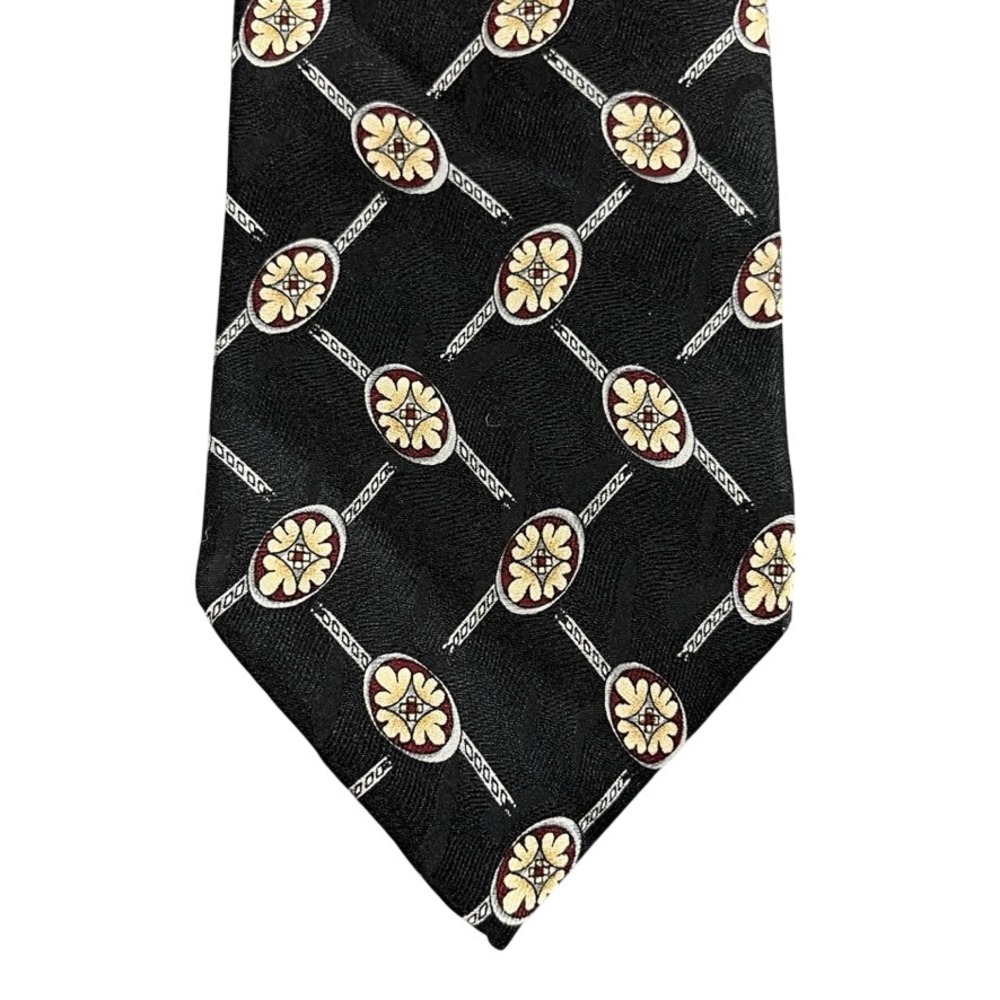 Club Room Mens Silk Necktie Black Gold Medallion Geometric Jacquard WPL 8046